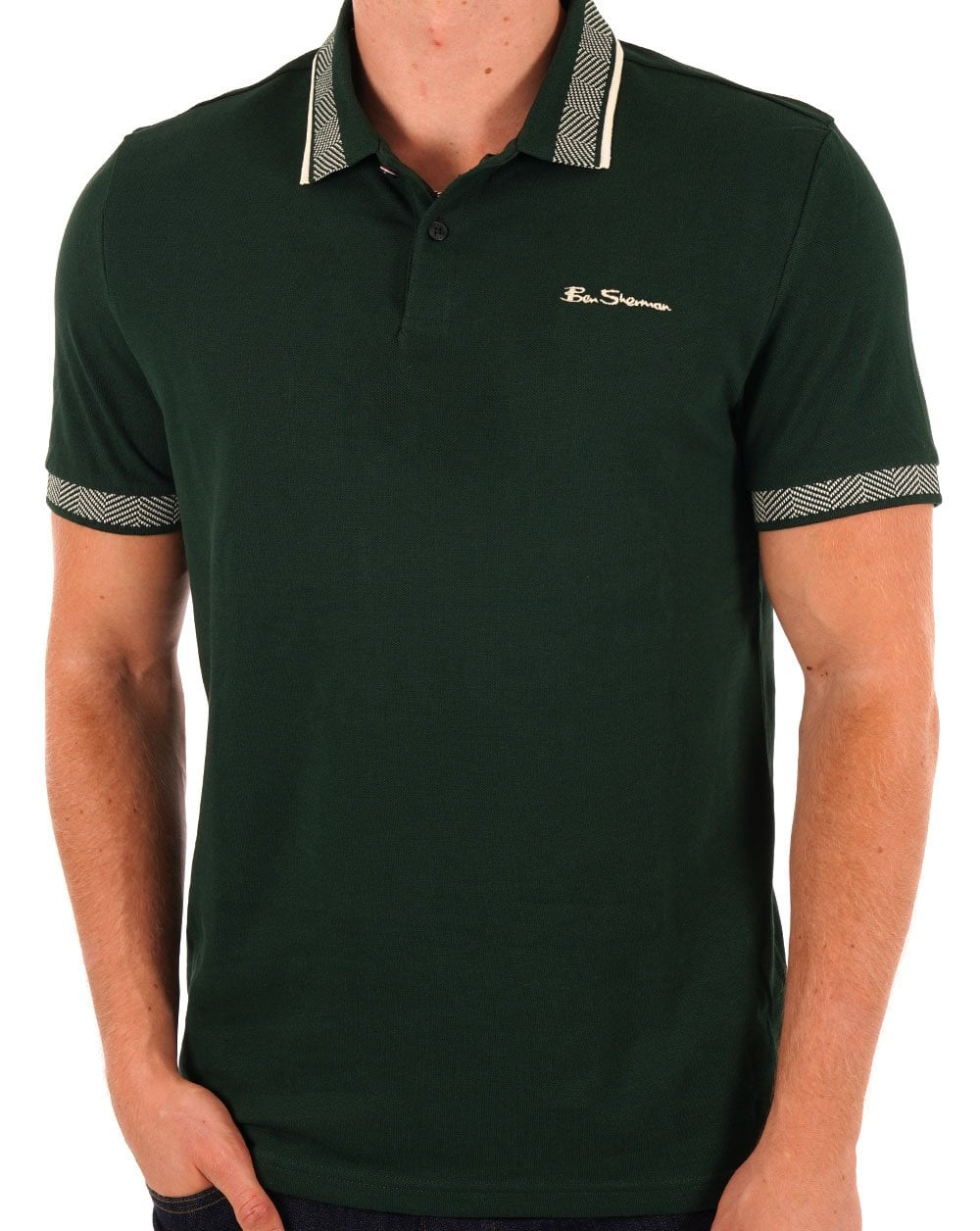 Ben Sherman Collar Interest Polo Shirt Dark Green