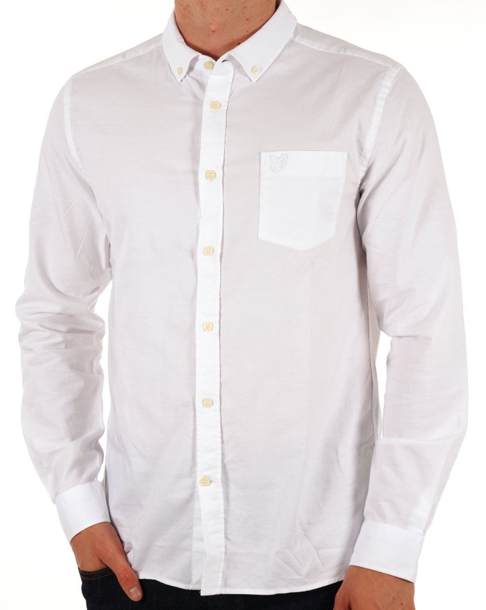 Lyle & Scott Tonal Eagle Lightweight Oxford Shirt White