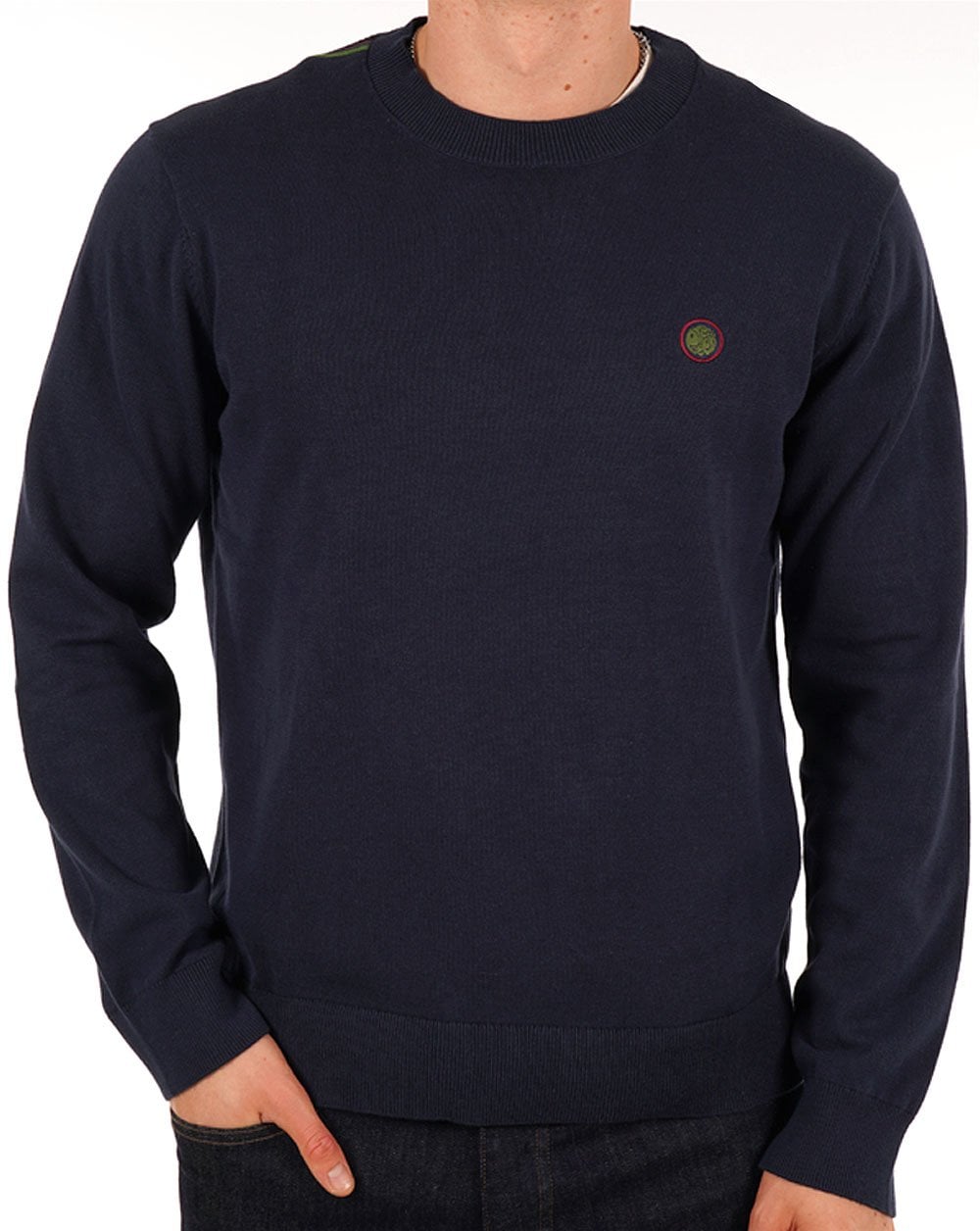 Pretty Green Cotton Tipped Crew Knit Navy