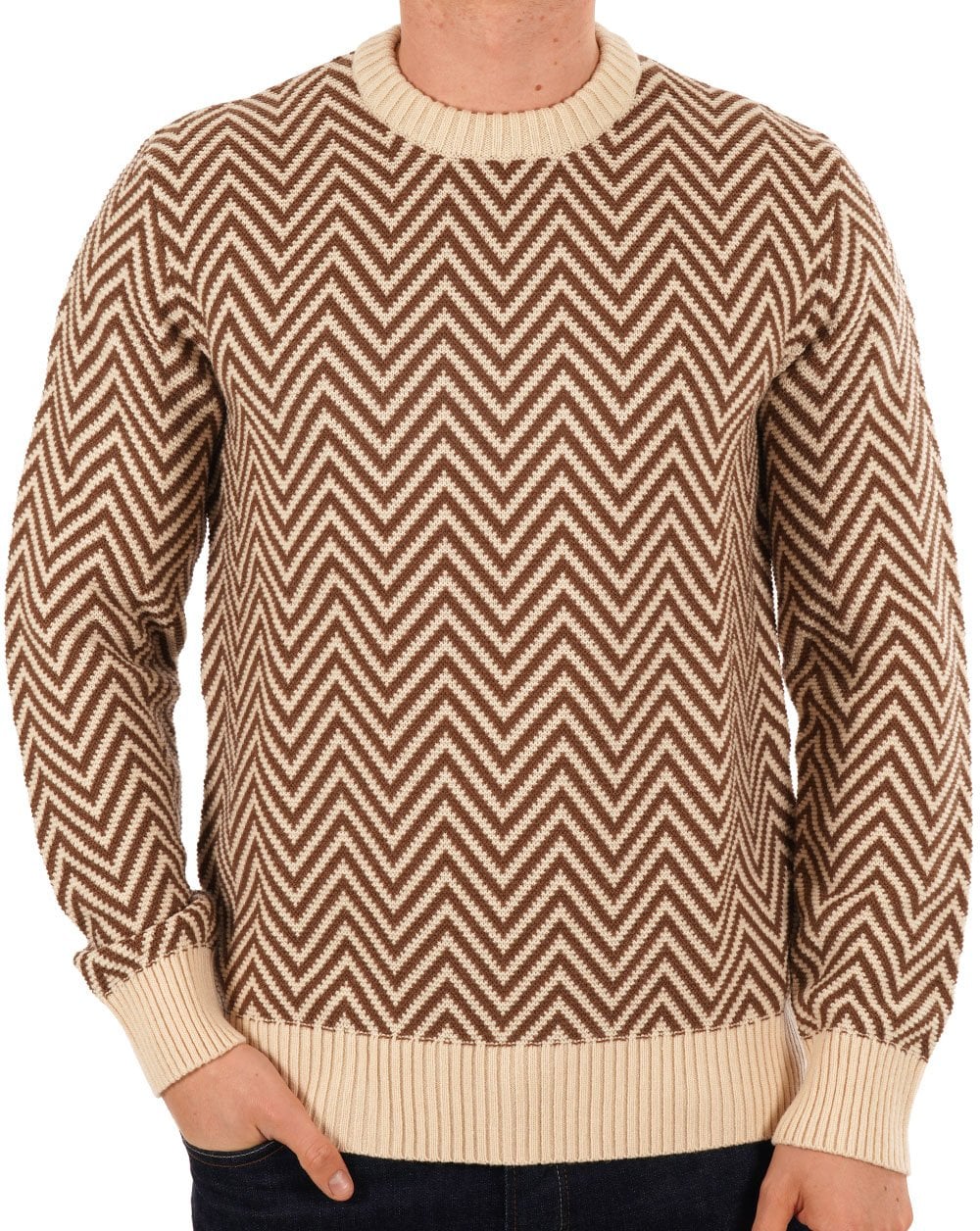 Ben Sherman Jacquard Crew Neck Jumper Ivory