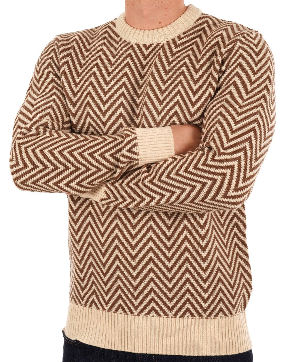 Ben Sherman Jacquard Crew Neck Jumper Ivory
