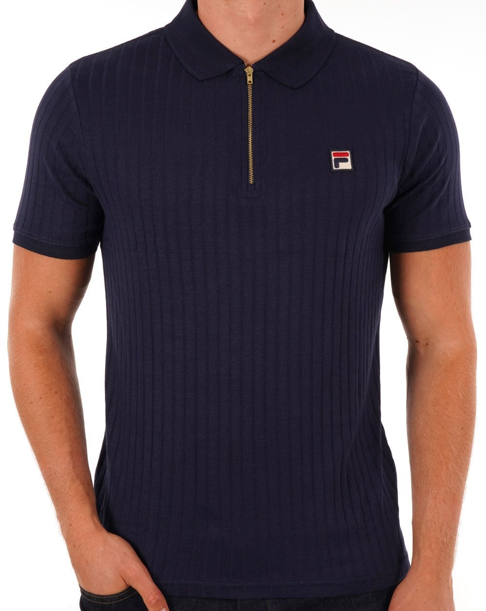 Fila Vintage Rib Zip Polo Shirt Navy