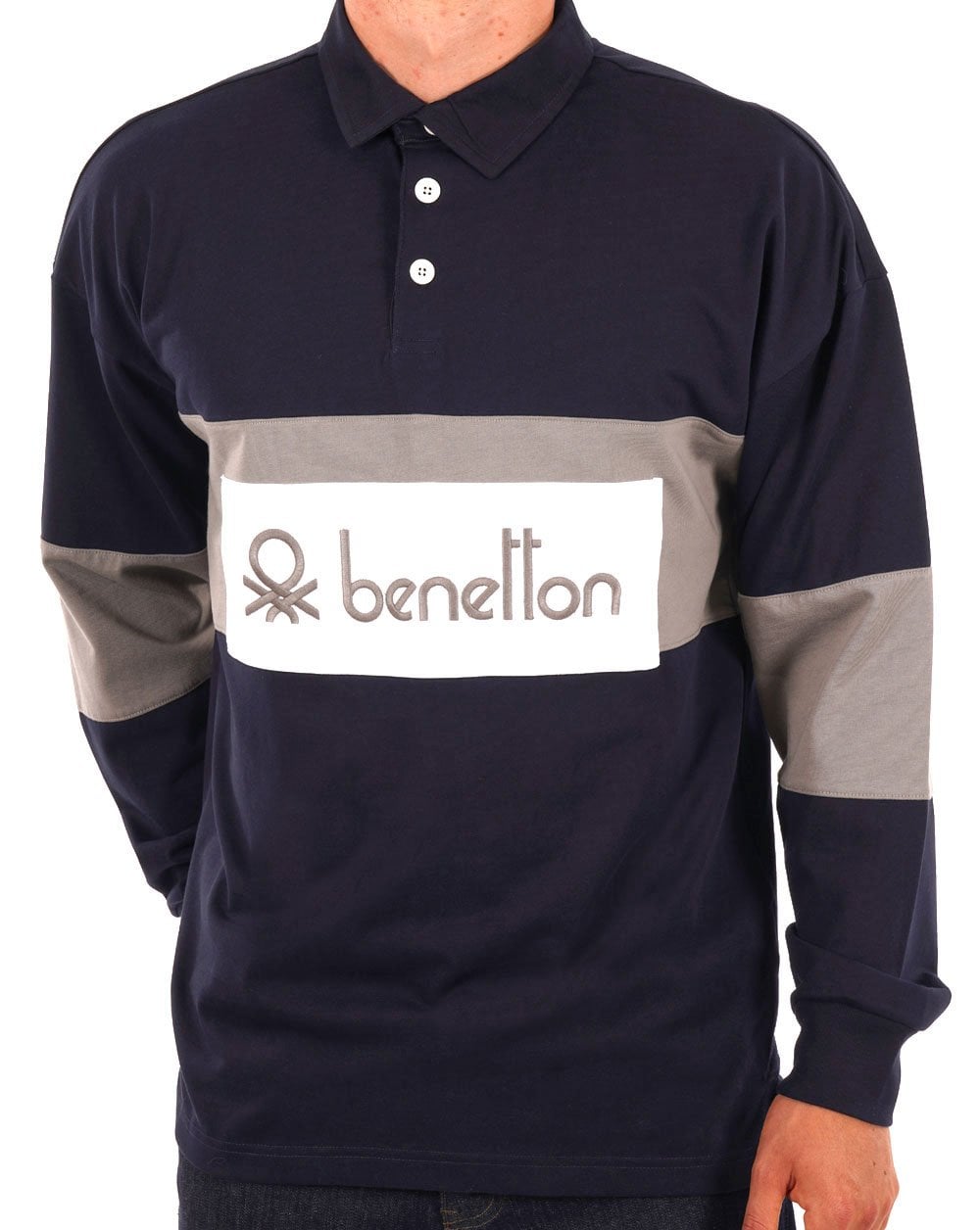 Benetton Rugby Shirt Navy/Grey