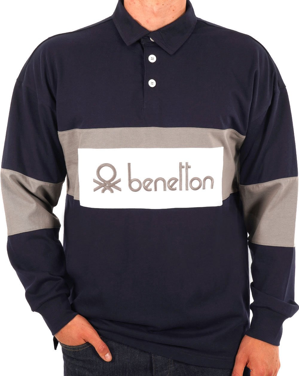 Benetton Rugby Shirt Navy/Grey