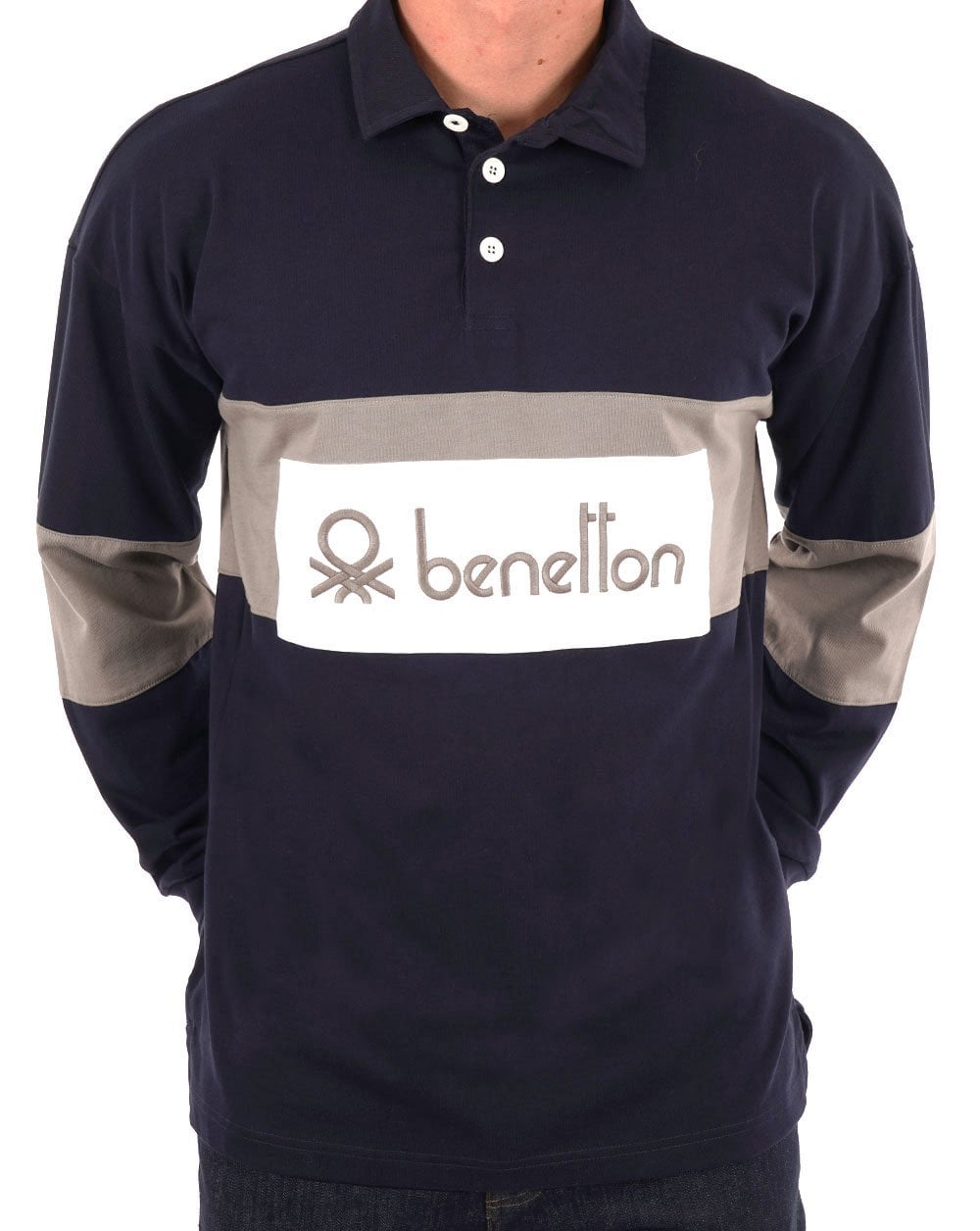 Benetton Rugby Shirt Navy/Grey