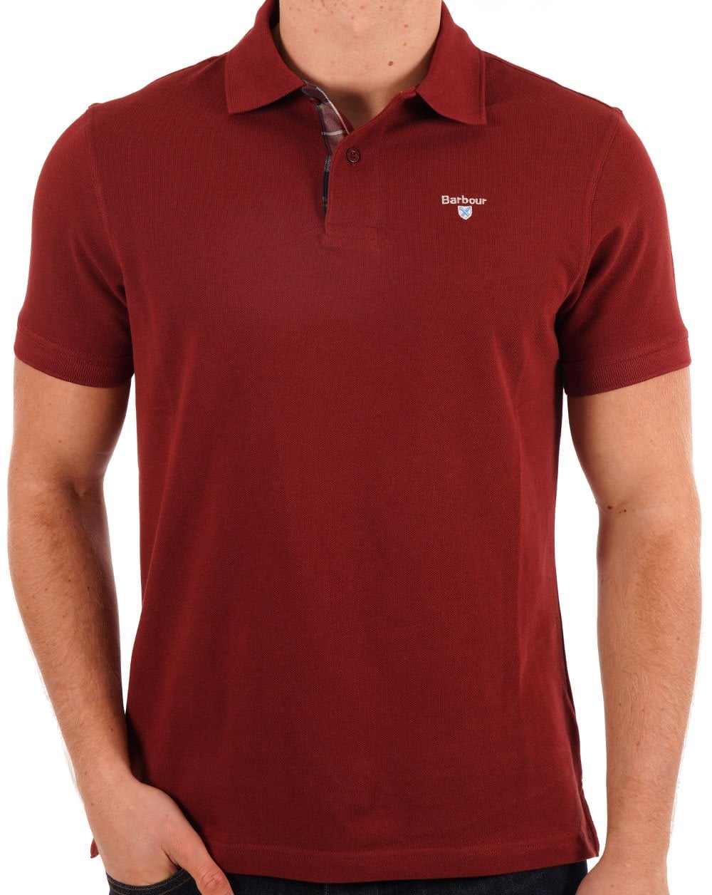 Barbour Tartan Pique Polo Shirt Brick Red