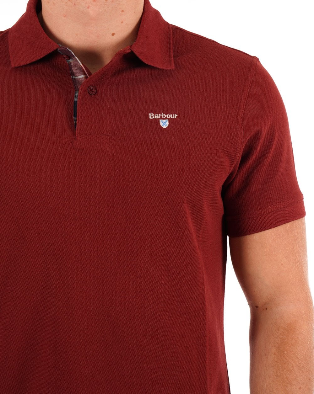 Barbour Tartan Pique Polo Shirt Brick Red