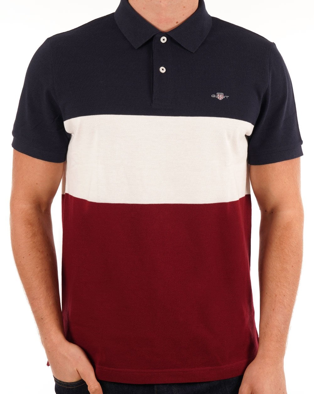 Gant Block Stripe Rugger Polo Navy Blue