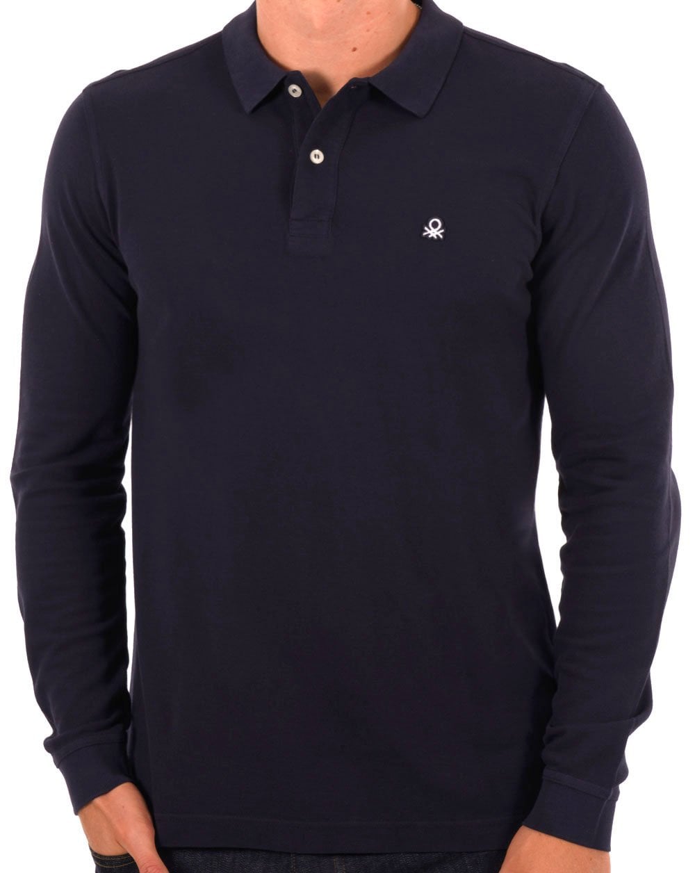 Benetton Long Sleeve Polo Shirt Navy