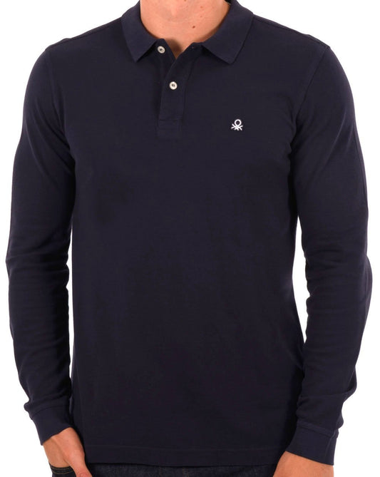 Benetton Long Sleeve Polo Shirt Navy