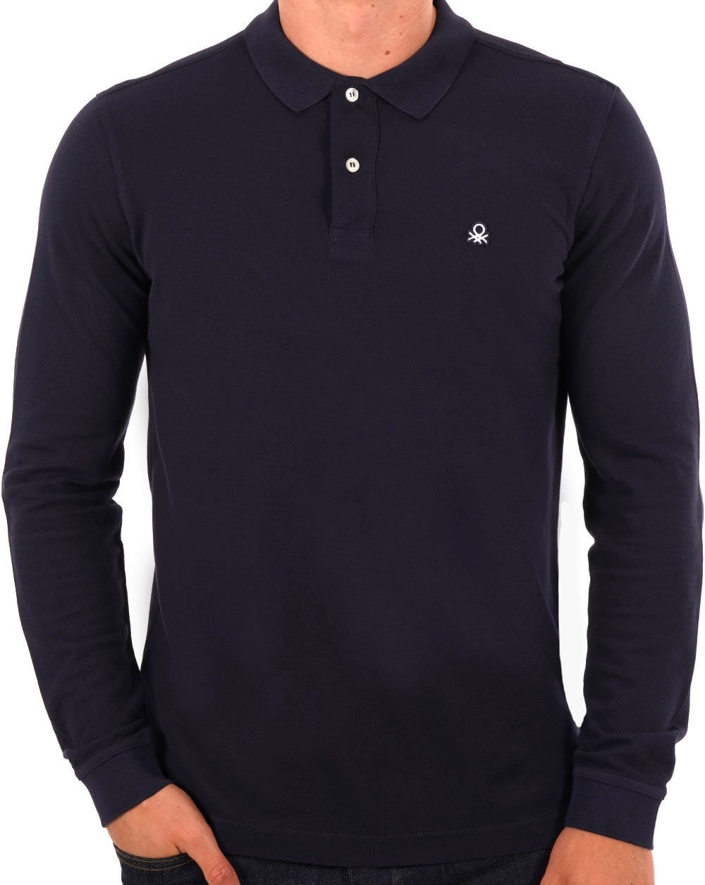 Benetton Long Sleeve Polo Shirt Navy