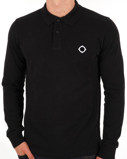 Ma.strum Long Sleeve Pique Polo Shirt Jet Black