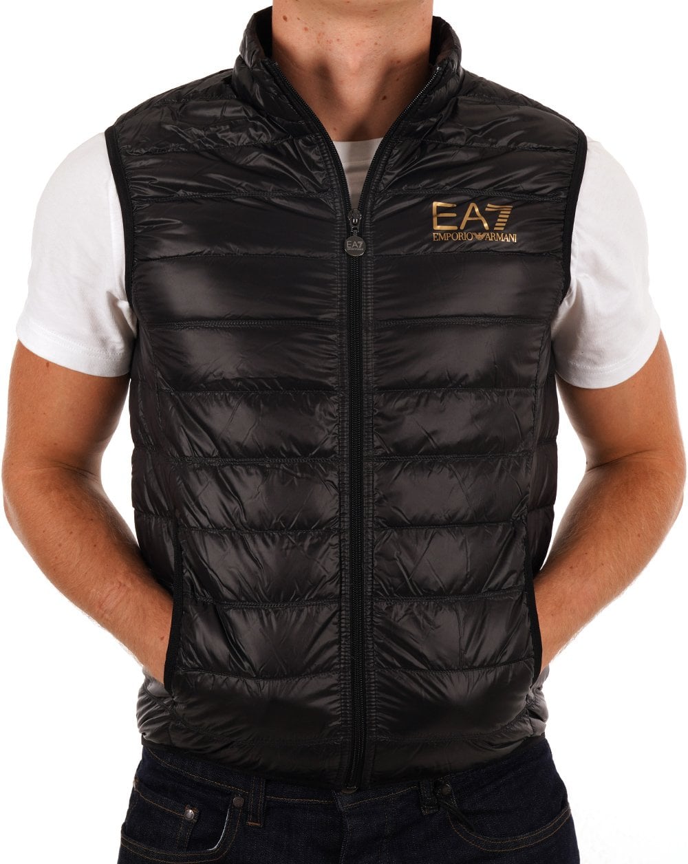 EA7 Core Logo Down Vest - Black/Gold