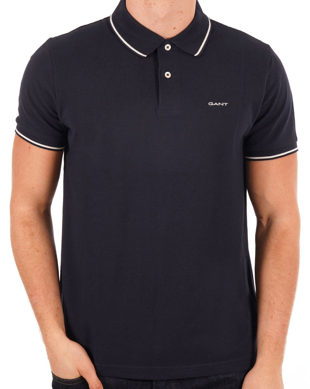 Gant Tipping Pique Polo Shirt Navy Blue