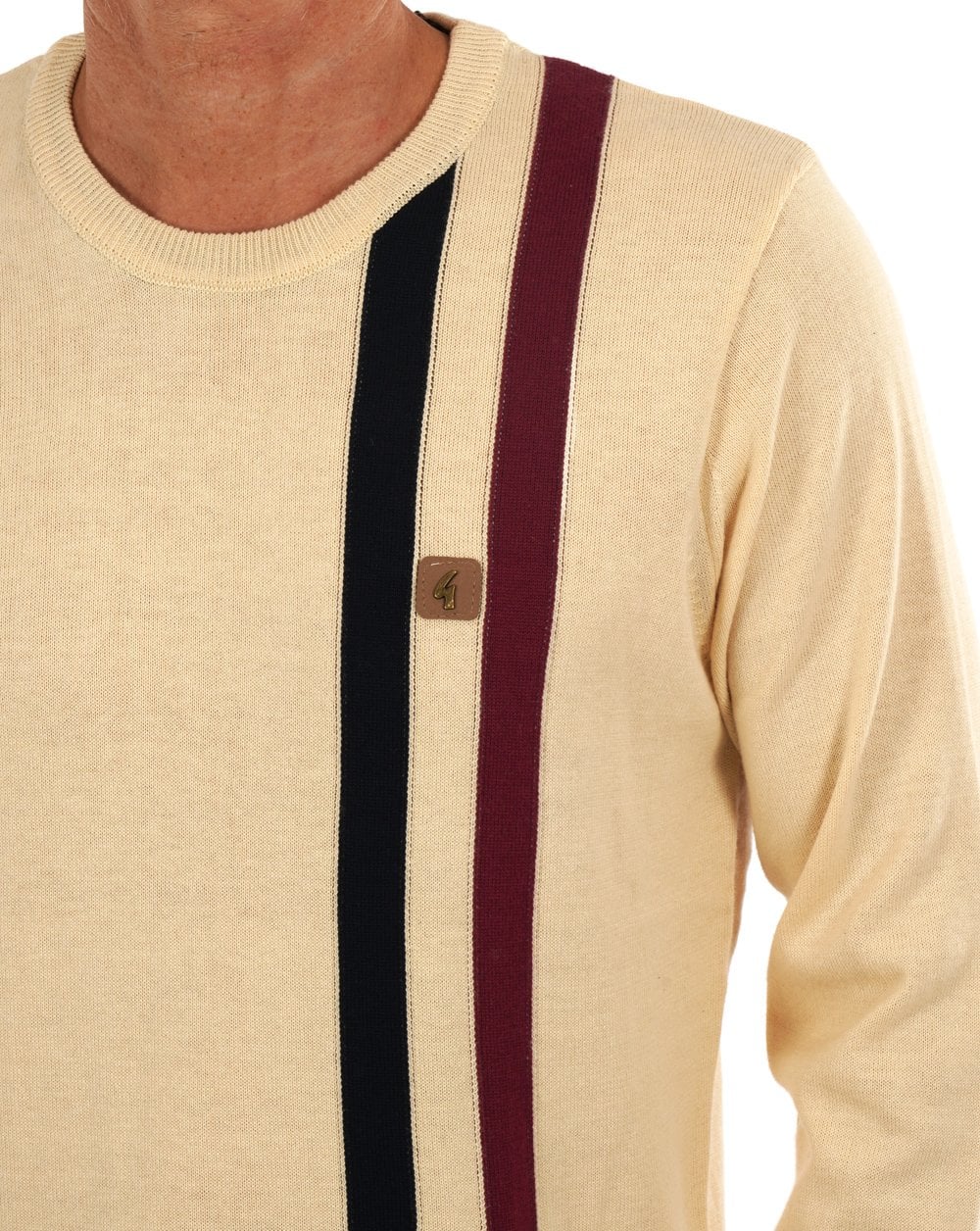 Gabicci Vintage Twin Stripe Crew Neck Knit Cream