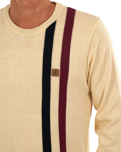 Gabicci Vintage Twin Stripe Crew Neck Knit Cream