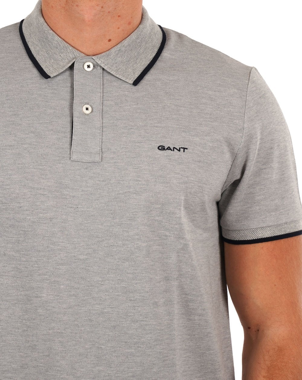 Gant Tipped Pique Polo Shirt Grey Melange