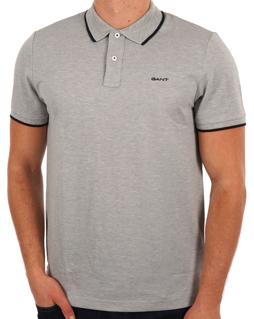 Gant Tipped Pique Polo Shirt Grey Melange
