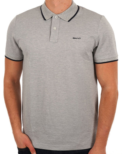 Gant Tipped Pique Polo Shirt Grey Melange