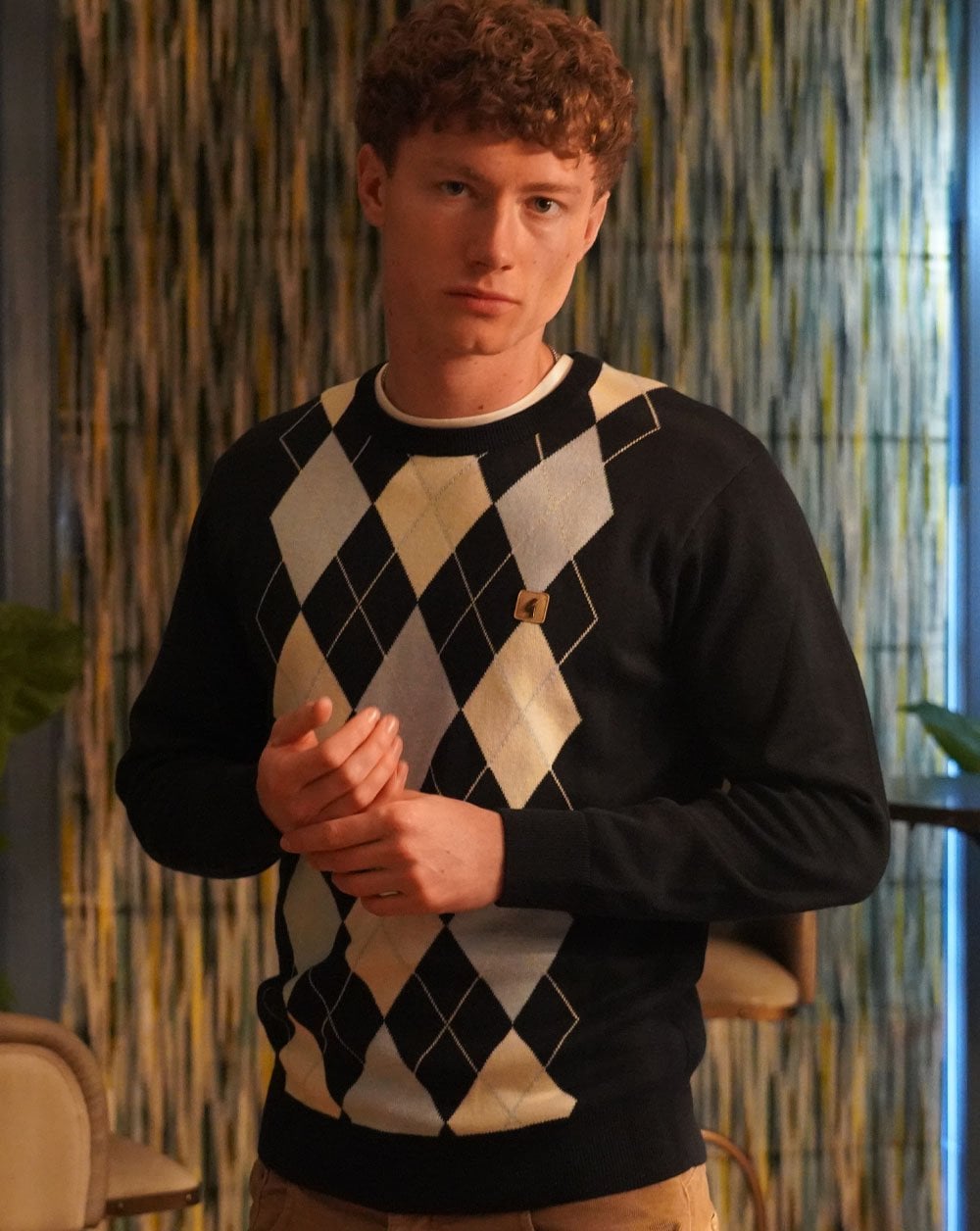 Gabicci Vintage Argyle Knit Jumper Navy