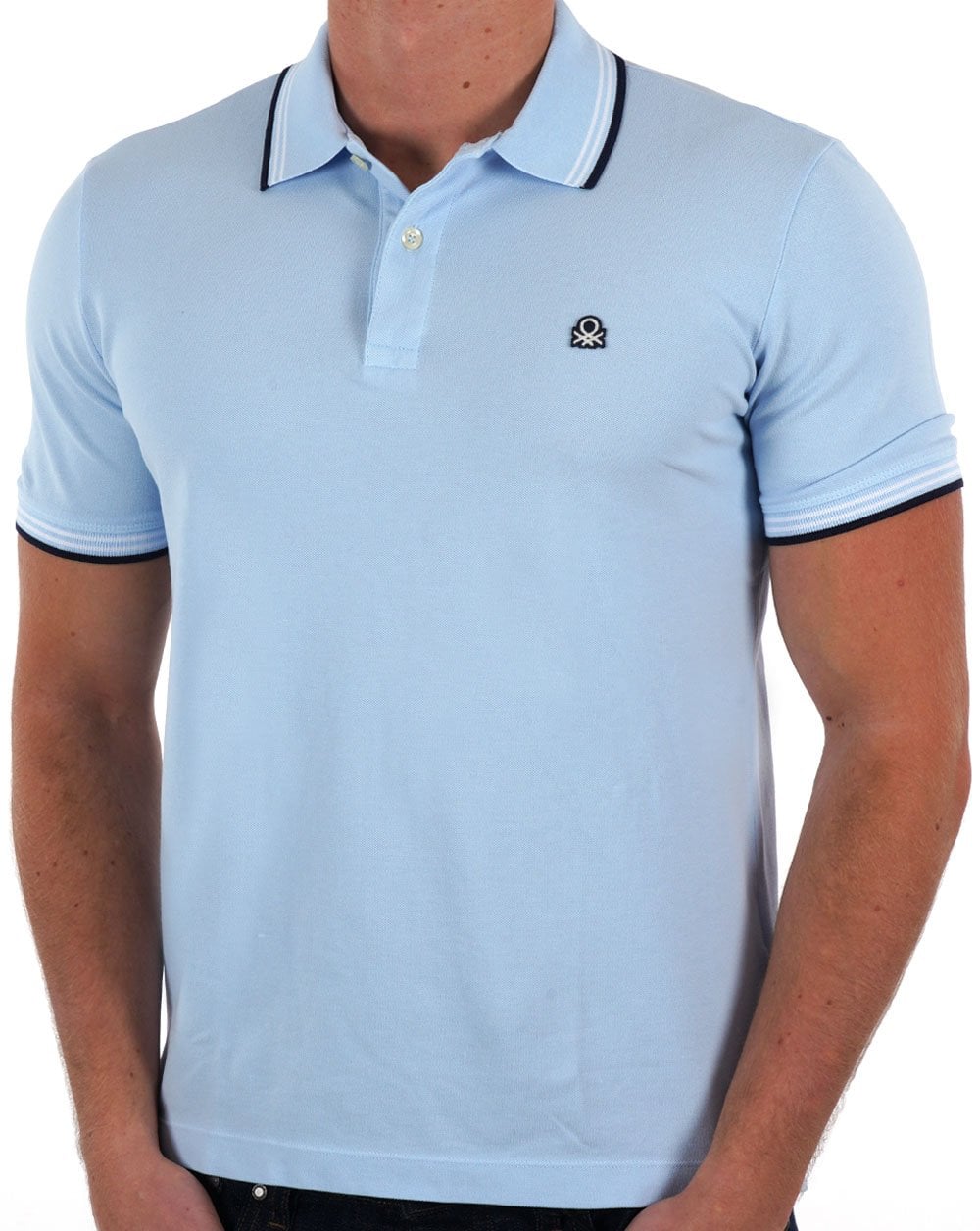 Benetton Tipped Polo Shirt Sky Blue