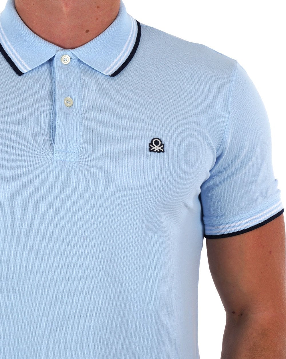 Benetton Tipped Polo Shirt Sky Blue