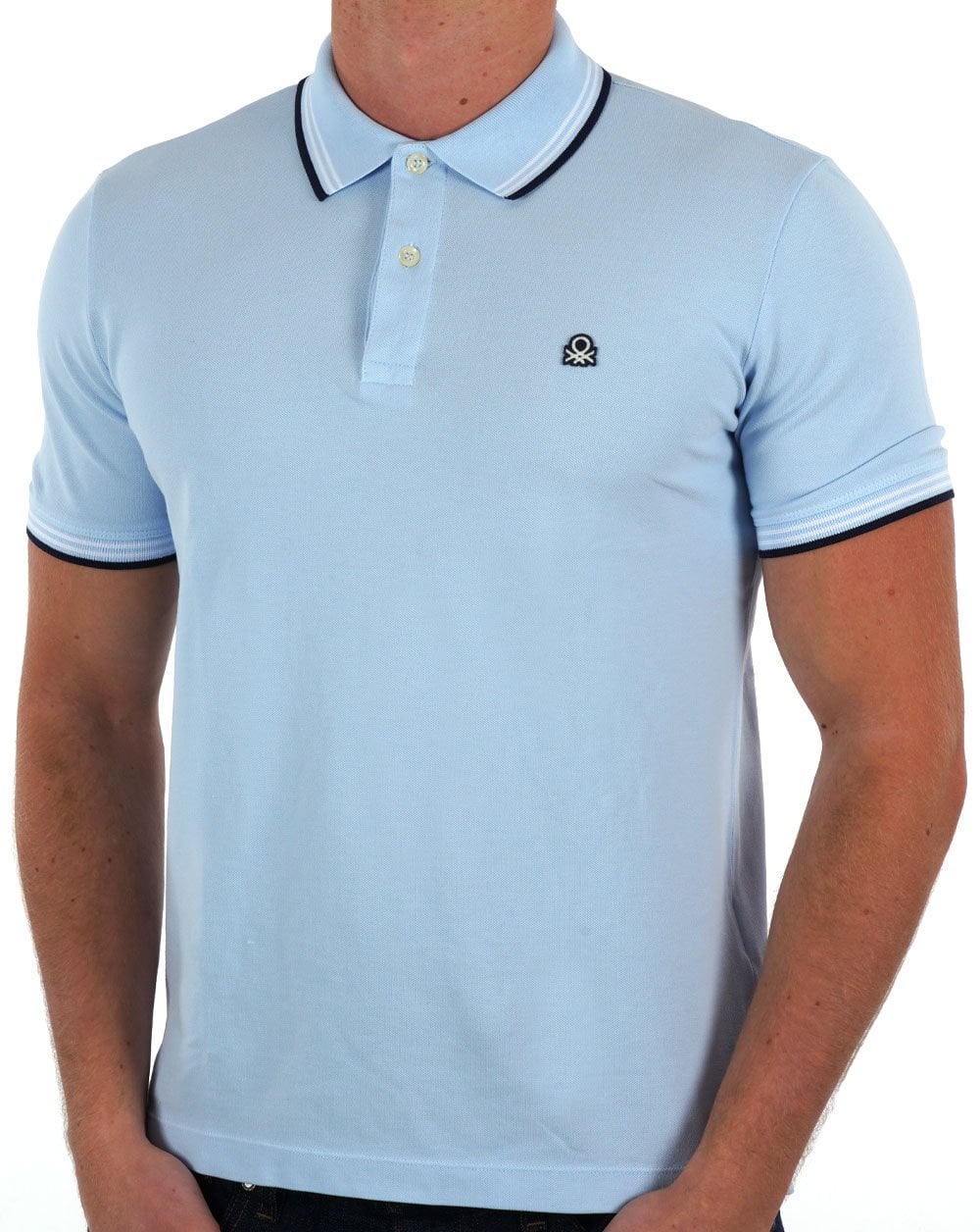 Benetton Tipped Polo Shirt Sky Blue