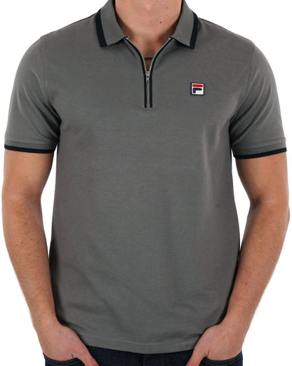 Fila Vintage Tipped Zip Polo Shirt Grey Black