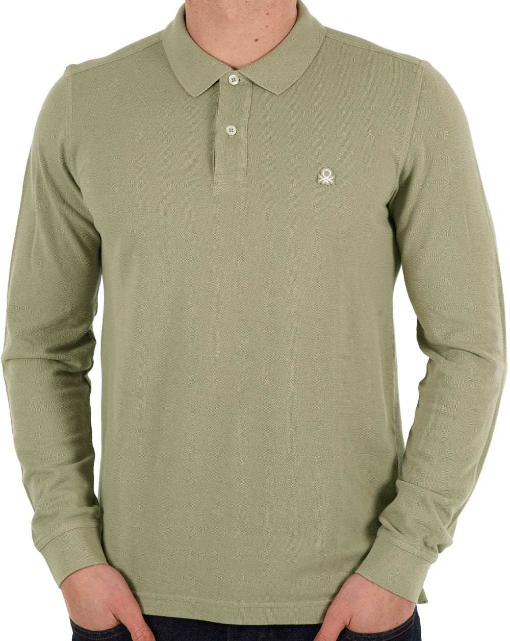Benetton Long Sleeve Polo Shirt Light Khaki