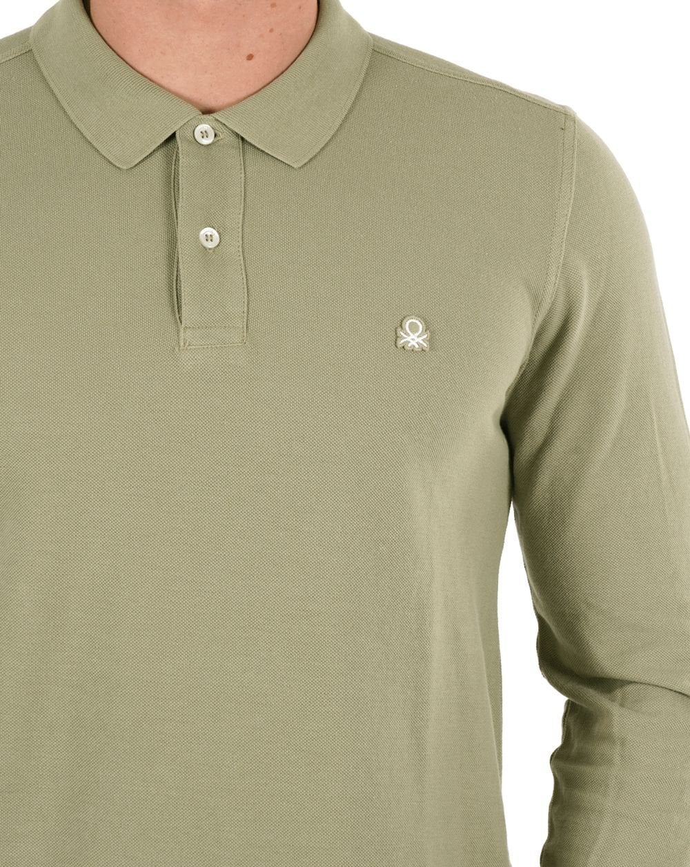 Benetton Long Sleeve Polo Shirt Light Khaki