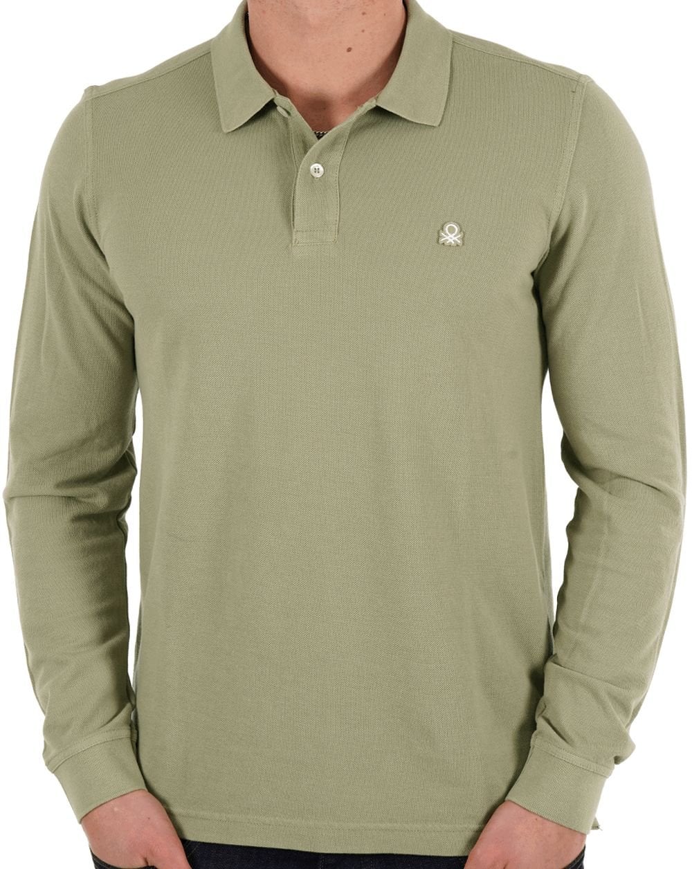 Benetton Long Sleeve Polo Shirt Light Khaki