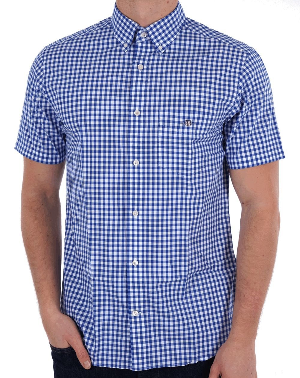 Gant Poplin Gingham SS Shirt College Blue