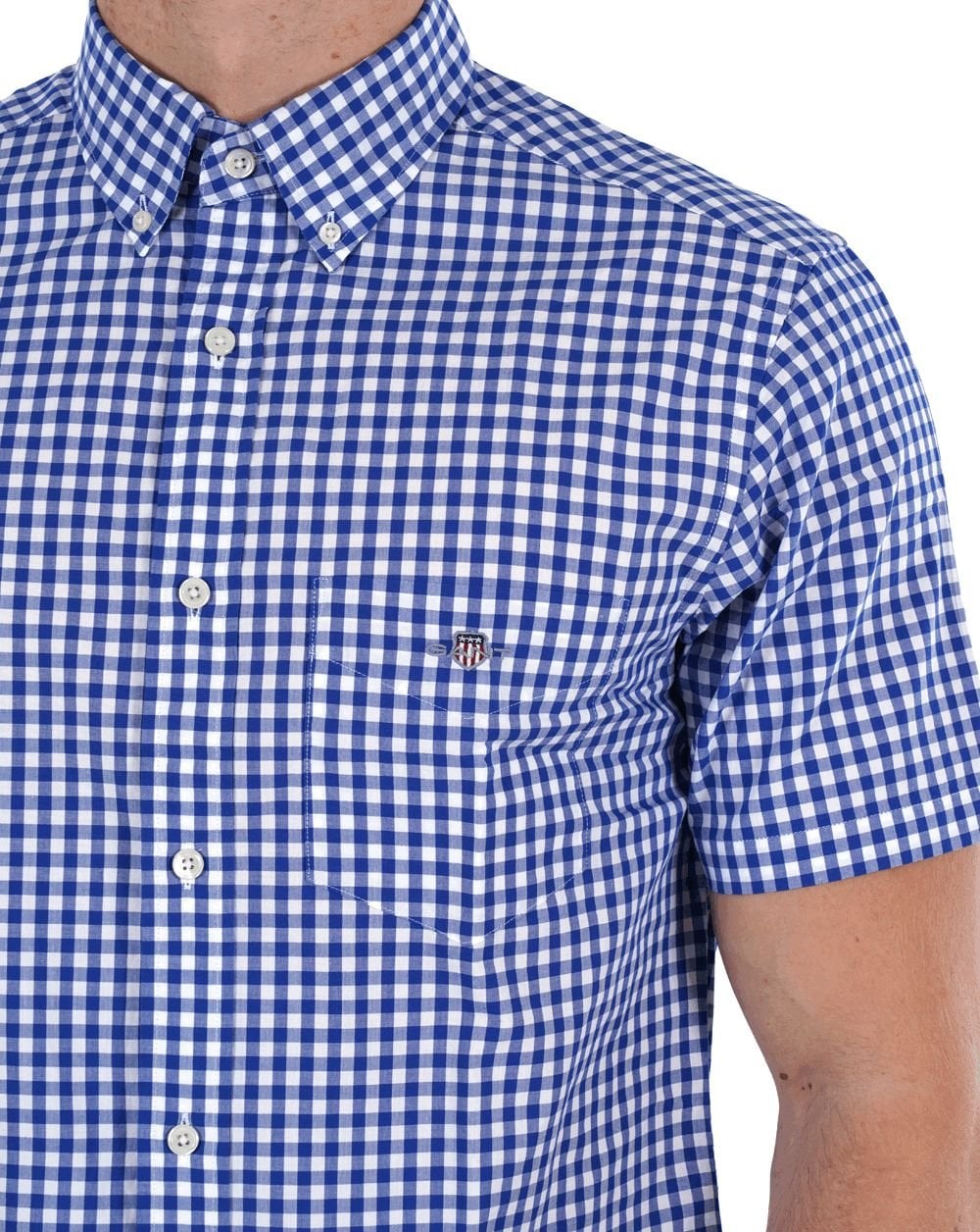 Gant Poplin Gingham SS Shirt College Blue