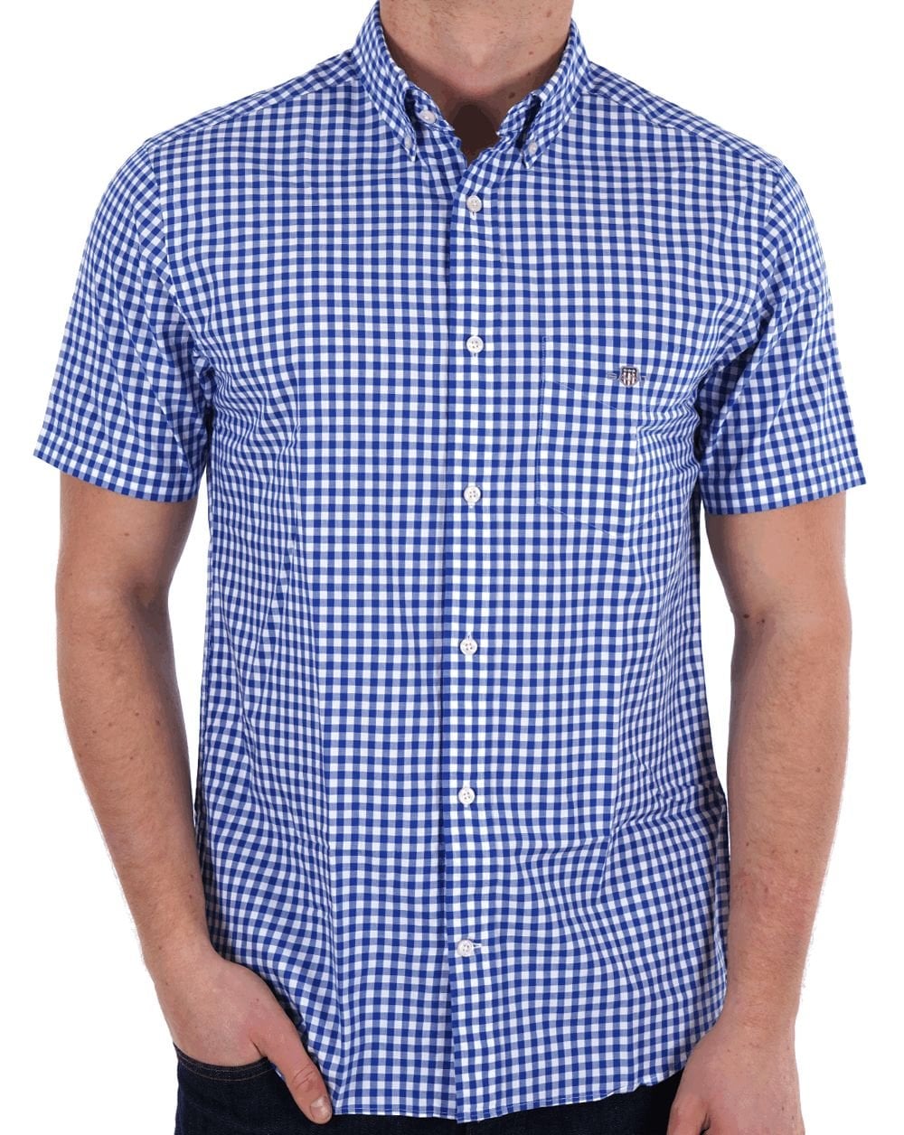 Gant Poplin Gingham SS Shirt College Blue