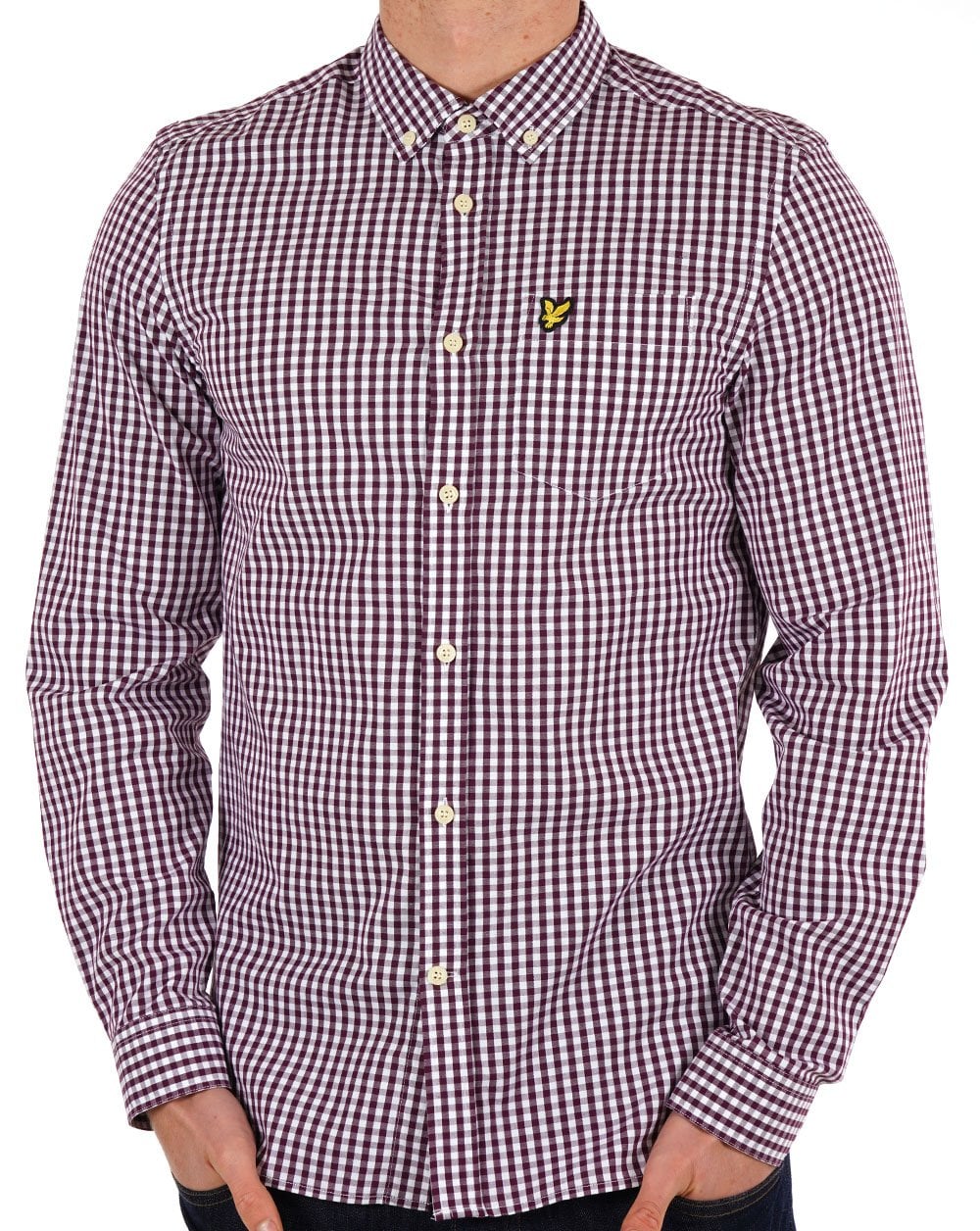 Lyle And Scott Gingham Check Shirt Burgundy/white