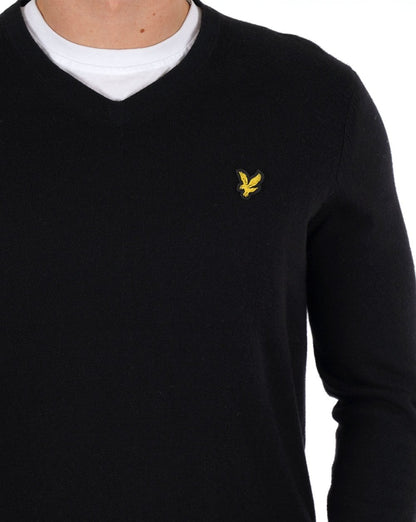 Lyle & Scott Cotton Merino V Neck Jumper Black