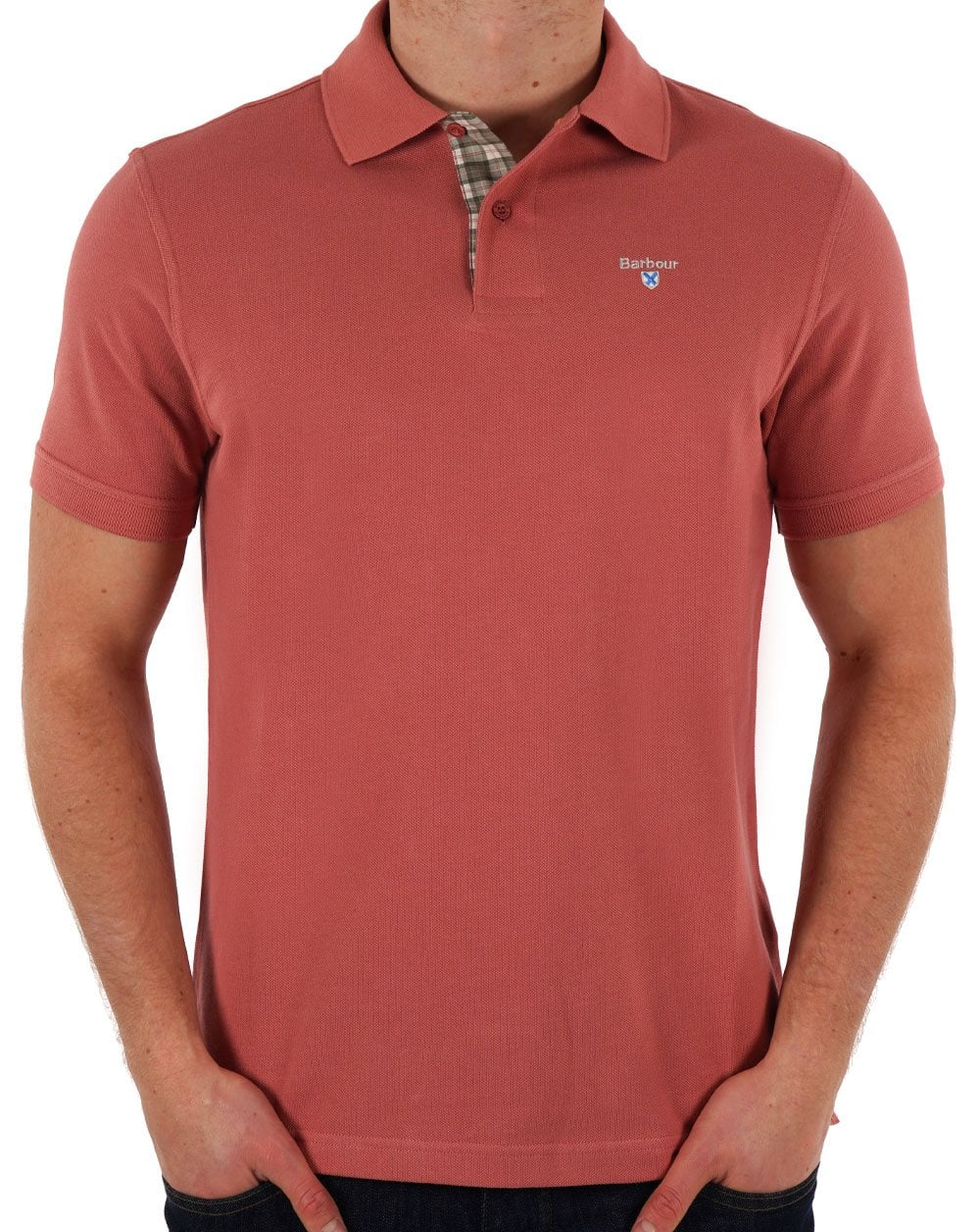 Barbour Tartan Pique Polo Shirt Pink Clay