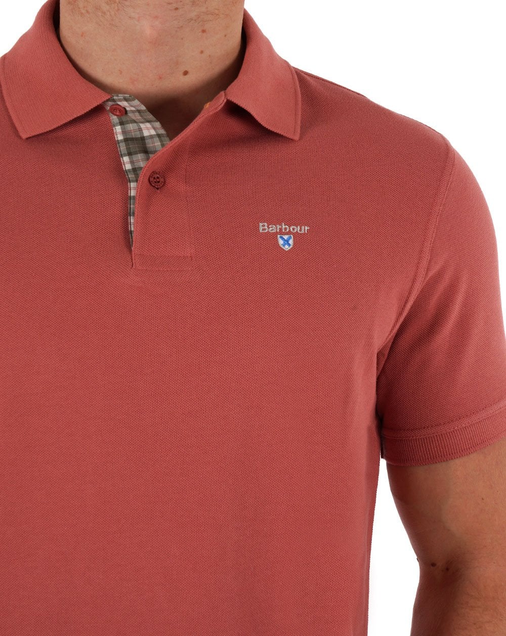 Barbour Tartan Pique Polo Shirt Pink Clay