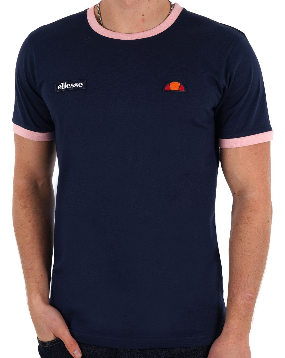 Ellesse Ringer T Shirt Navy/Pink