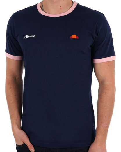Ellesse Ringer T Shirt Navy/Pink