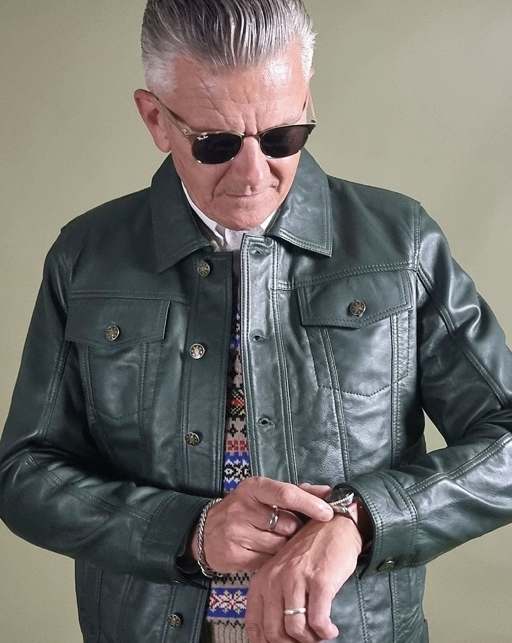 Real Hoxton Leather Trucker Jacket Green