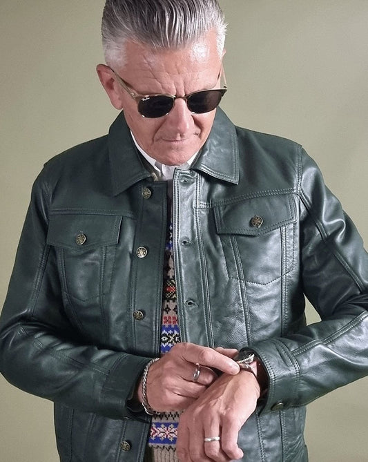 REAL HOXTON Real Hoxton Leather Trucker Jacket Green