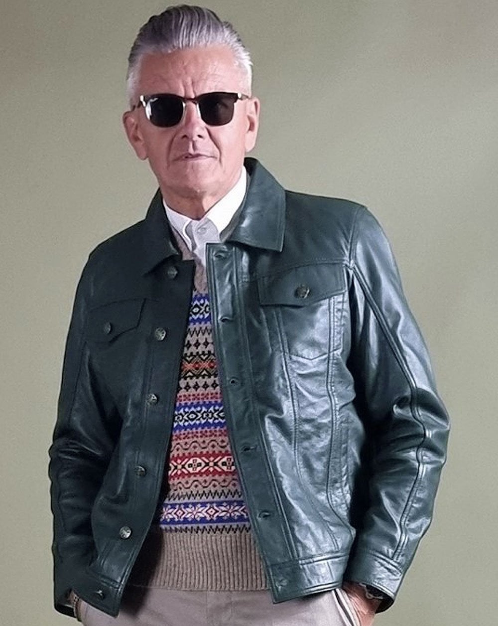 Real Hoxton Leather Trucker Jacket Green