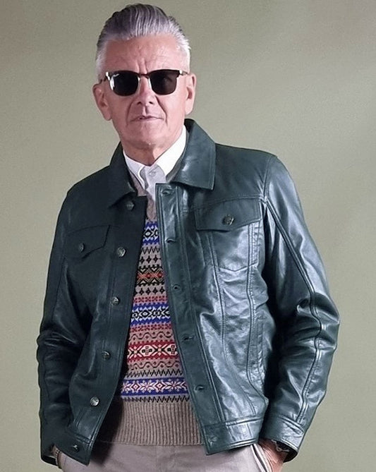 REAL HOXTON Real Hoxton Leather Trucker Jacket Green