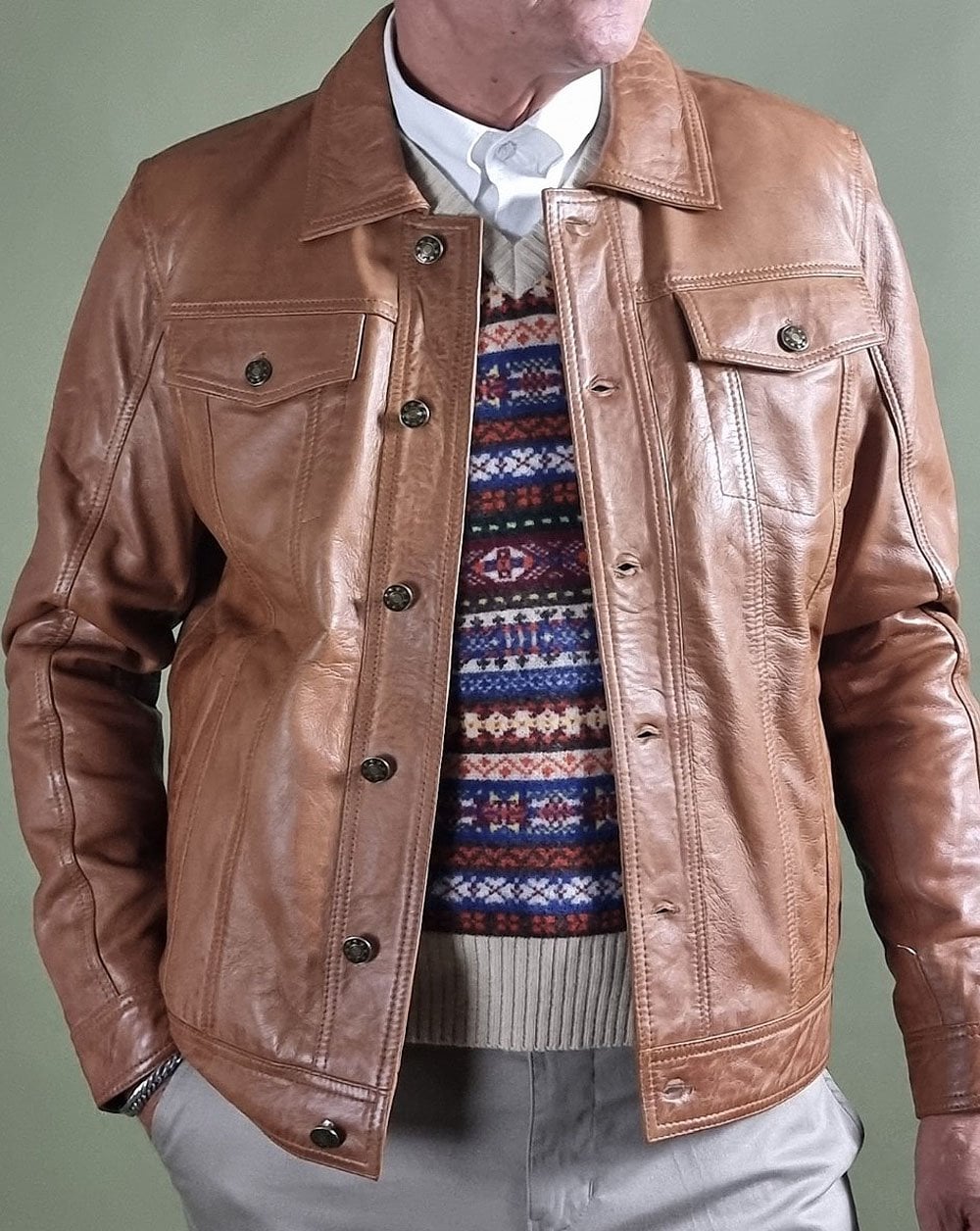 Real Hoxton Leather Trucker Jacket Tan