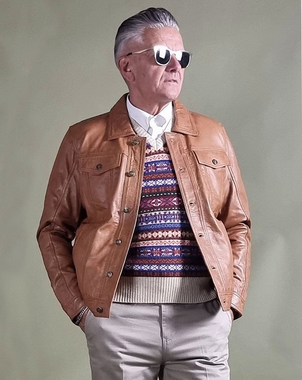 Real Hoxton Leather Trucker Jacket Tan