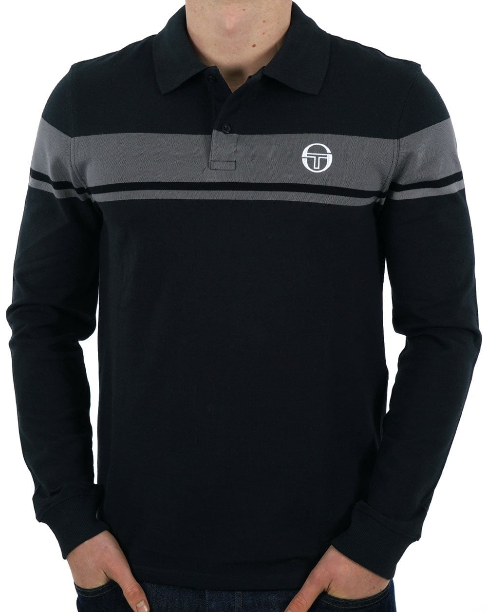 Sergio Tacchini Young Line LS Polo Shirt Black/Charcoal