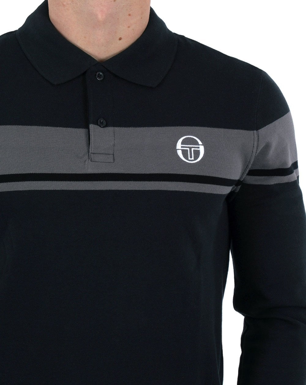 Sergio Tacchini Young Line LS Polo Shirt Black/Charcoal