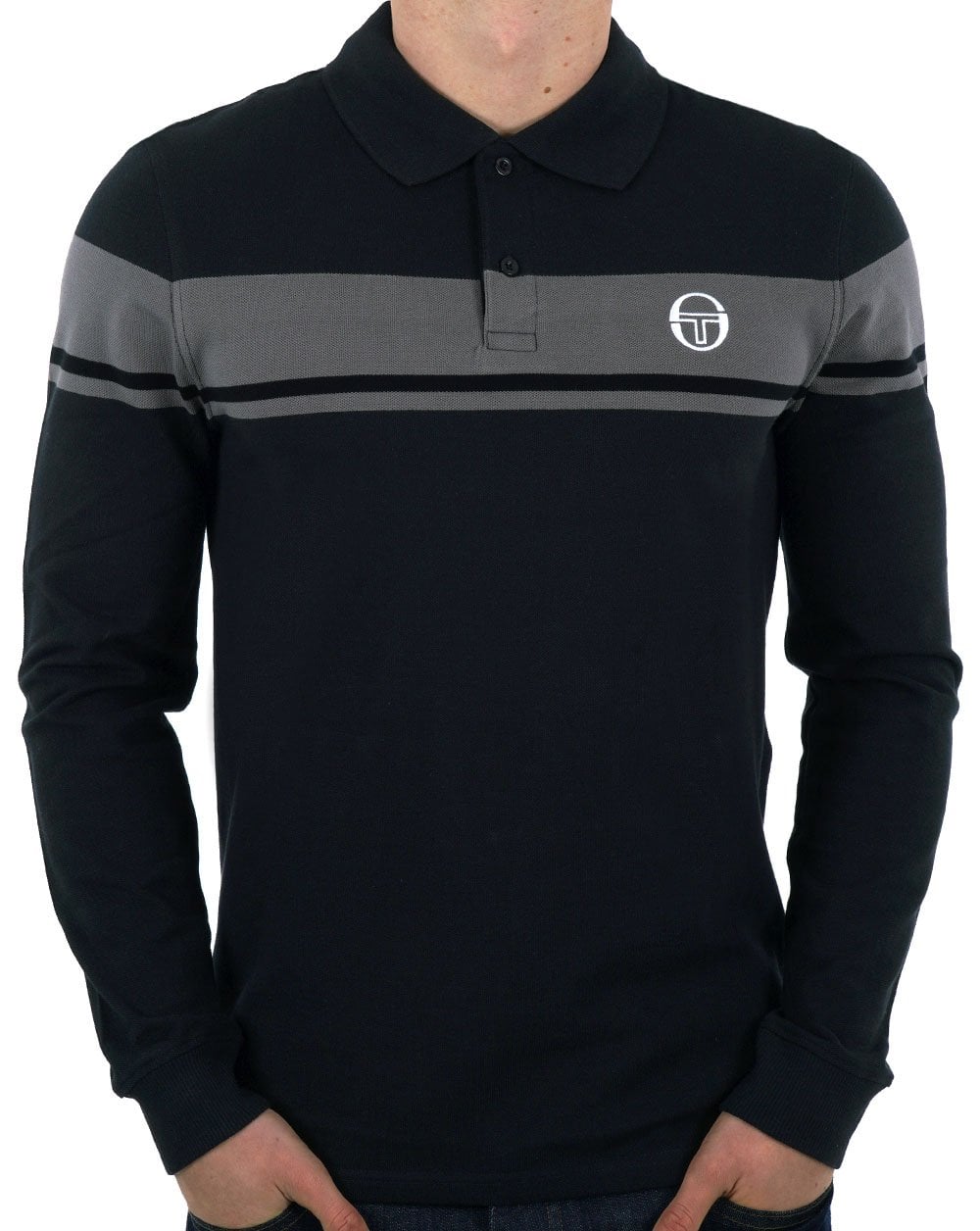 Sergio Tacchini Young Line LS Polo Shirt Black/Charcoal