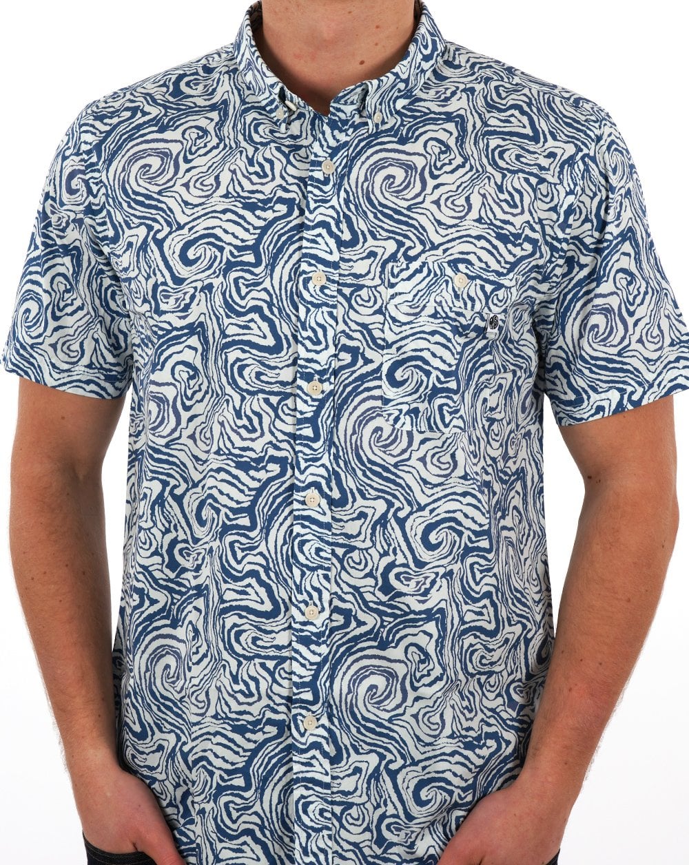 Pretty Green Marble Short Sleeve Shirt Blue